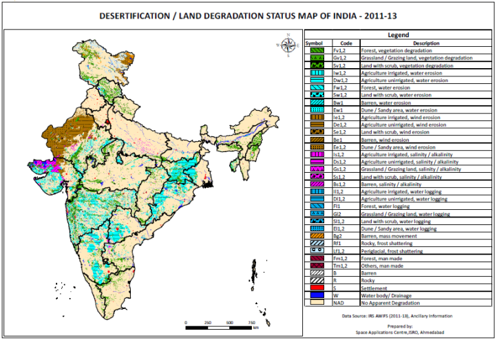 Land Degradation Map of India 2011-2013 prepared by ISRO.