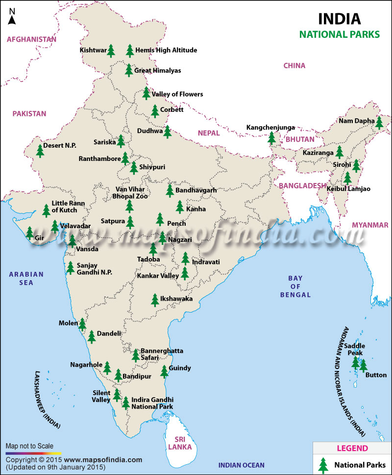 Map of National Parks in India