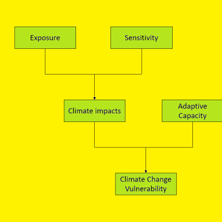 Climate change vulnerability is defined using exposure, sensitivity and adaptive capacity.