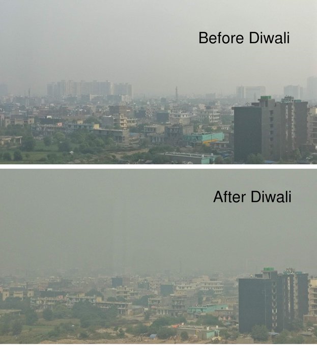 Delhi before and after Diwali.
